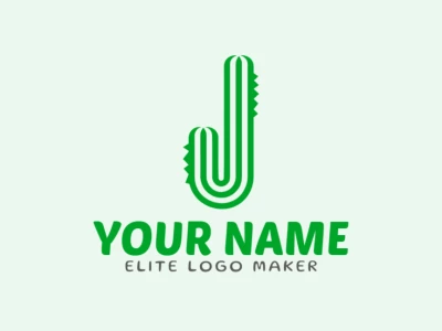 Um logotipo abstrato e chamativo que combina a letra 'J' com um símbolo de cacto, com tons de verde marcantes para criar um design vibrante e distinto.