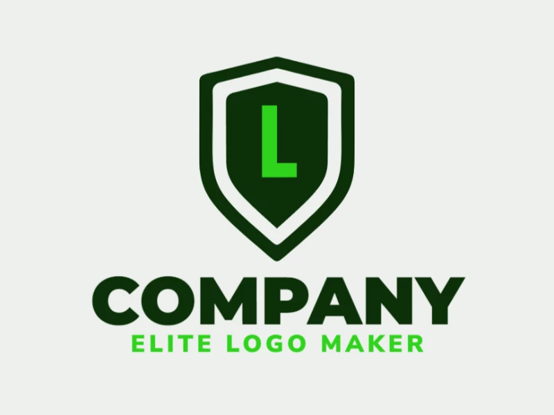 Logotipo atraente em estilo emblema com a letra 'L' dentro de um escudo verde, combinando formas e cores marcantes para uma identidade visual impressionante.