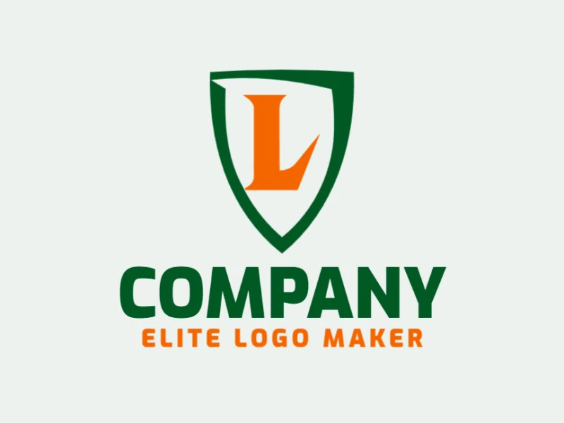 Um logotipo minimalista e elegante que combina a letra 'L' com um escudo, com tons vibrantes de verde e laranja.