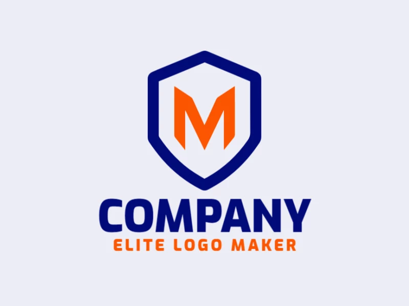 Um template de logotipo apresentando a letra 'M' combinada com um escudo em estilo emblema, exibindo força e tradição em seu design.