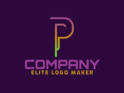 Um template de logotipo vetor inspirador com a proeminente letra 'P' em um envolvente degradê de verde, roxo e amarelo, perfeito para uma variedade de aplicações.