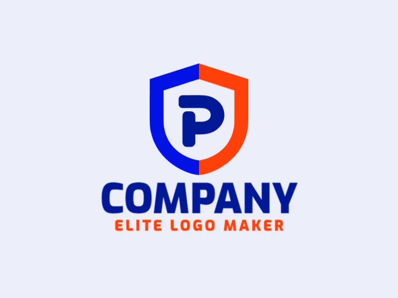 Um design de logo emblema inspirador apresentando a letra 'P' combinada com um escudo, em azul e laranja, para uma identidade de marca proeminente e original.