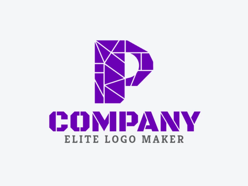 Um design de logotipo refinado com a letra "P" em estilo mosaico, com detalhes intricados e tons vibrantes de roxo para um visual moderno e elegante.