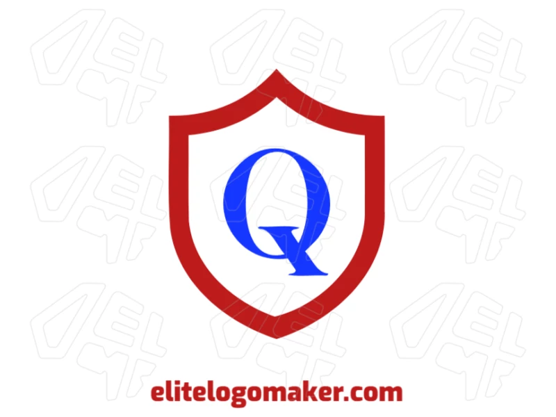 Um template de logotipo com a letra 'Q' dentro de um escudo vermelho ousado, projetado no estilo emblema para representar força e união.