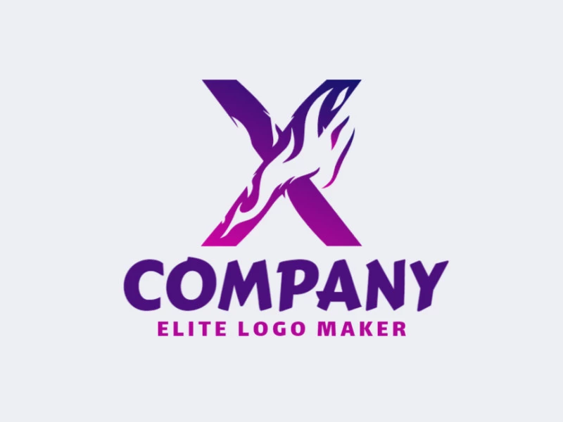 Um logotipo criativo com a letra 'X' e chamas em estilo abstrato, adequado para diversos usos, incorporando cores vibrantes de roxo e rosa.