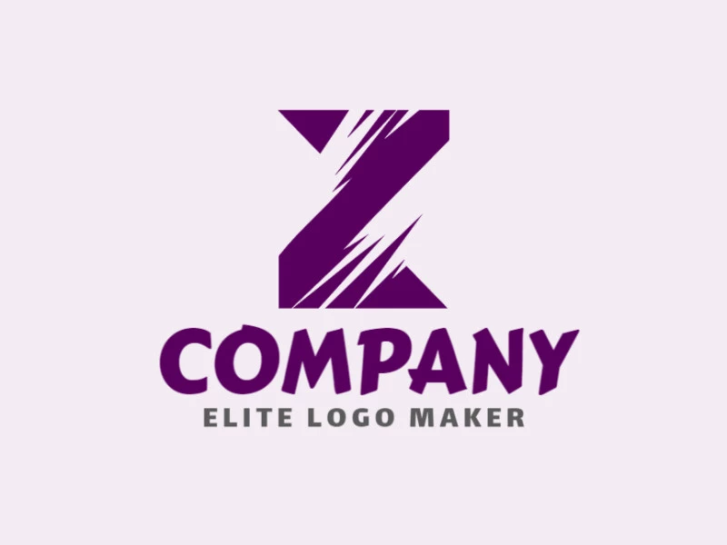 Um design de logo elegante que apresenta a letra "Z" com elegância minimalista, irradiando sofisticação em tons de roxo.