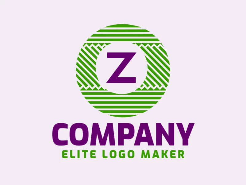 Um design de logotipo circular apresentando a letra 'Z', misturando tons de verde e roxo para transmitir equilíbrio, crescimento e criatividade.