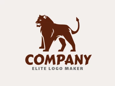 Crie um logotipo para sua empresa com a forma de um leão com estilo mascote e cor marrom.