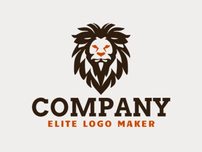 Logotipo vetorial com a forma de uma cabeça de leão com design simétrico e com as cores marrom e laranja.