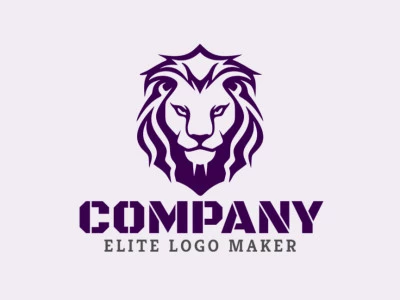 Logotipo vetorial com a forma de um cabeça de leão com design abstrato e cor roxo.