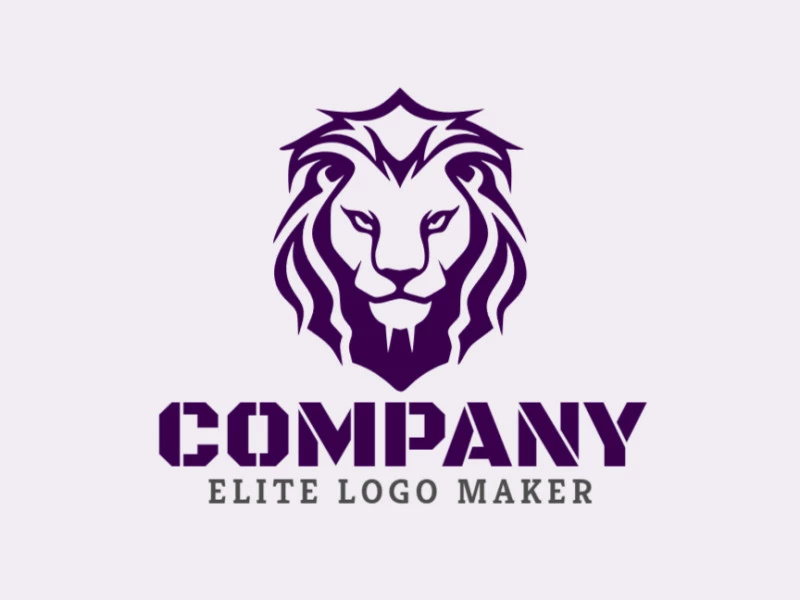 Logotipo vetorial com a forma de um cabeça de leão com design abstrato e cor roxo.