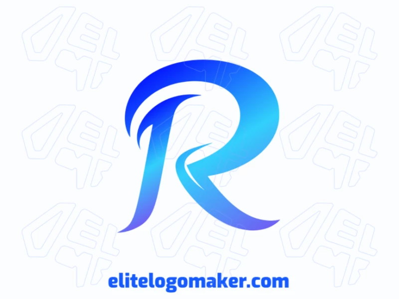 Logotipo de letra inicial editável e refinado com a letra 'R' em um elegante degradê azul.