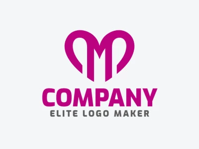 Um logo minimalista perfeito que combina 'M' e um coração em rosa, ideal para construir uma boa imagem de marca.