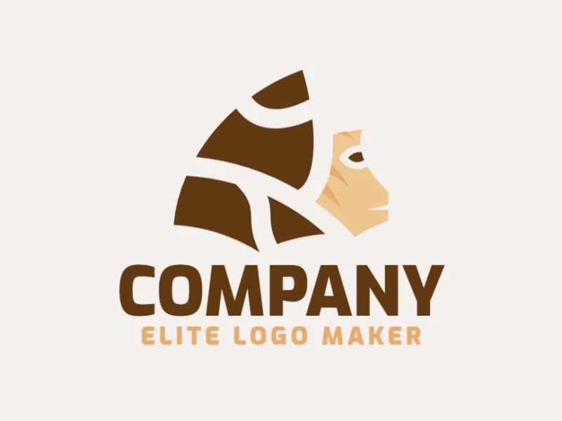 Crie seu próprio logotipo com a forma de um macaco com estilo simples e com as cores marrom e bege.