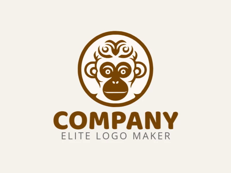 Logotipo criativo com a forma de um macaco com design circular e com as cores marrom e bege.