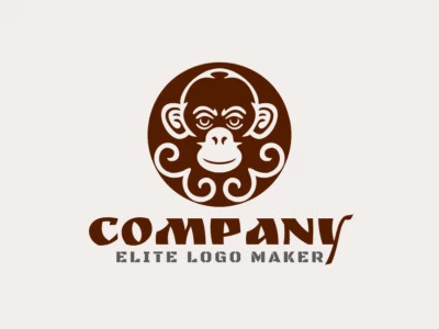 Crie seu próprio logotipo com a forma de uma cabeça de macaco com estilo simétrico e com a cor marrom escuro.