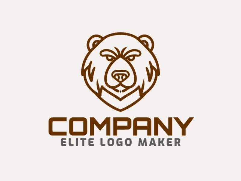 Um logotipo profissional e proeminente, minimalista, com a cabeça de um urso em monoline marrom, adequado para criar uma identidade de marca forte e elegante.