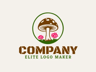 Logo com design criativo, formando um cogumelo com estilo circular e cores personalizáveis.