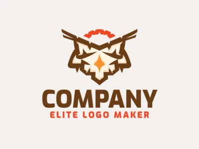 Logotipo criativo com a forma de uma cabeça de coruja com design memorável e estilo abstrato, as cores utilizadas são: marrom, laranja, e vermelho.