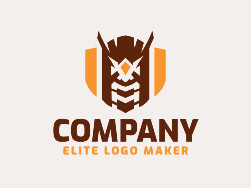 Logotipo com a forma de uma coruja combinado com um escudo, com as cores marrom e laranja, esse logotipo é ideal para diferentes áreas de negócio.