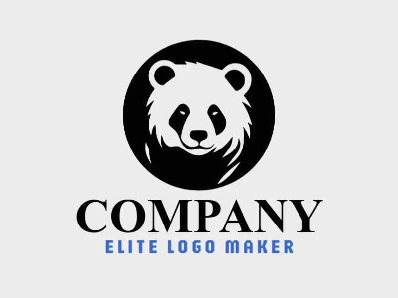 Logotipo vetorial com a forma de um urso panda com design mascote e cor preto.