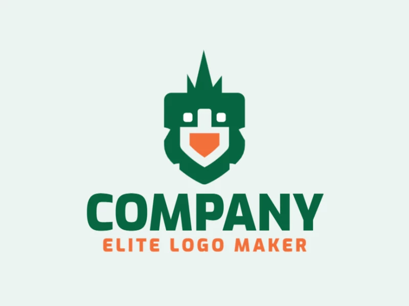 Logotipo com a forma de um periquito com design simples, e com as cores verde e laranja.