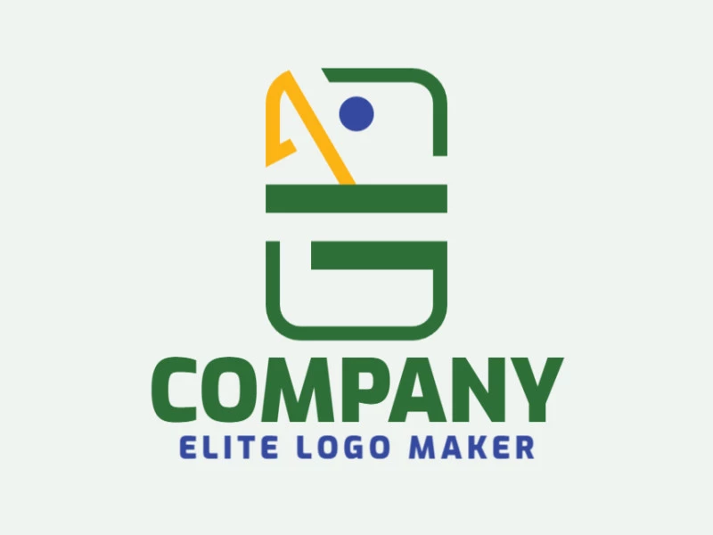 Logotipo criativo com a forma de um periquito mesclado com uma letra "G" com design memorável e estilo abstrato, as cores utilizado foram azul, verde, e amarelo.