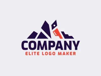 Logotipo customizável com a forma de um pelicano combinado com uma montanha composto por um estilo abstrato e cores laranja e azul.