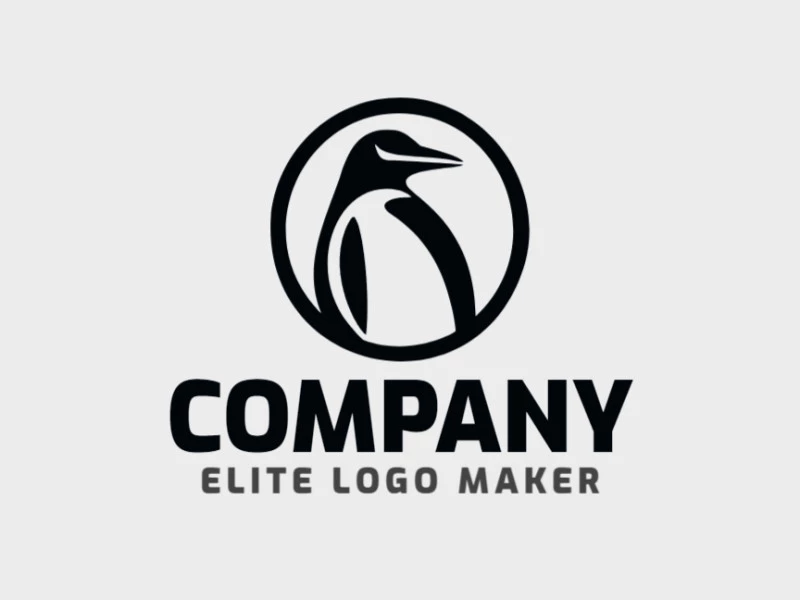 Logotipo criativo com a forma de um pinguim com design minimalista e cor preto.