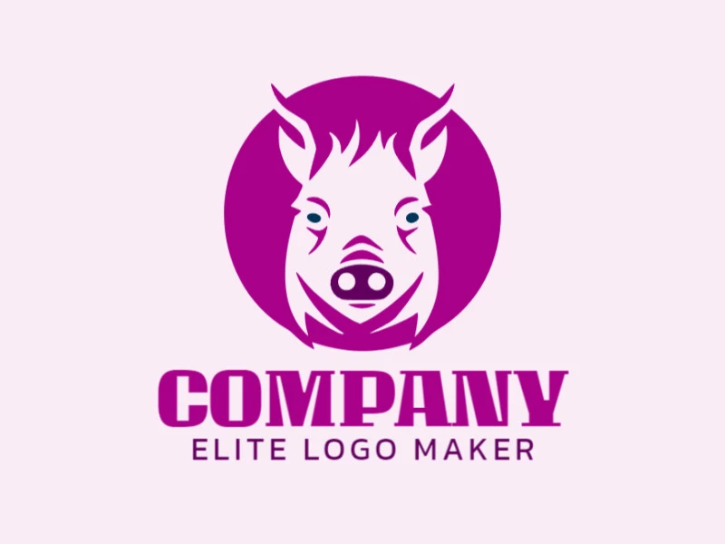 Logotipo criativo com a forma de um porco com design minimalista e com as cores roxo e rosa.