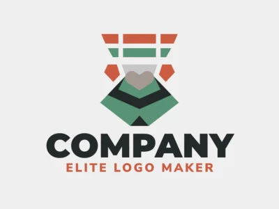 Logotipo customizável com a forma de um pombo composto por um estilo abstrato e cores cinza, verde, preto, e laranja.