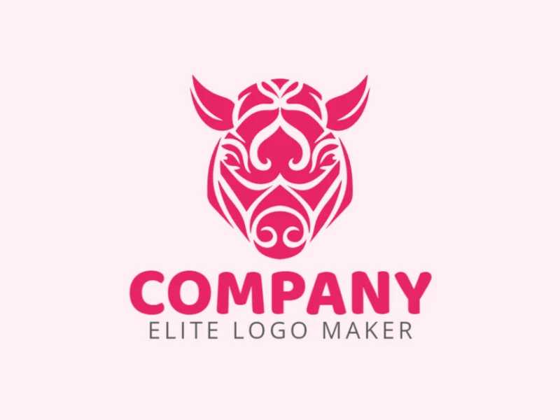 Logotipo adaptável com a forma de uma cabeça de porco com estilo abstrato, a cor utilizada foi rosa.