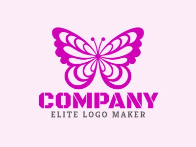 Logotipo customizável com a forma de uma borboleta rosa composto por um estilo simétrico.