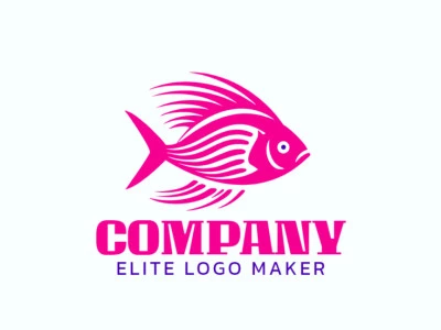 Logotipo customizável com a forma de um peixe rosa composto por um estilo simples e com as cores rosa e azul escuro.