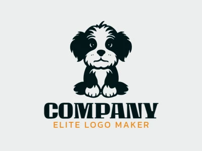 Logotipo vetorial com a forma de um cachorrinho com design infantil e cor preto.