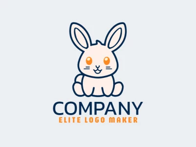 Um logotipo de mascote criativo com um coelho em laranja, bege e azul escuro, perfeito para representar energia e brincadeira.