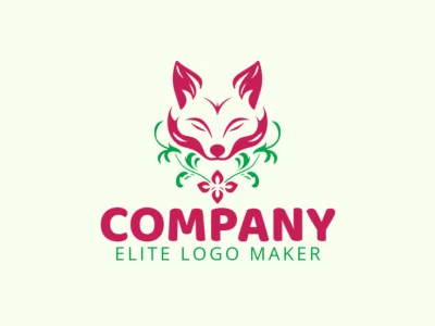 Logotipo vetorial com a forma de uma raposa vermelha combinado com uma flor, com estilo abstrato e com as cores verde e vermelho.