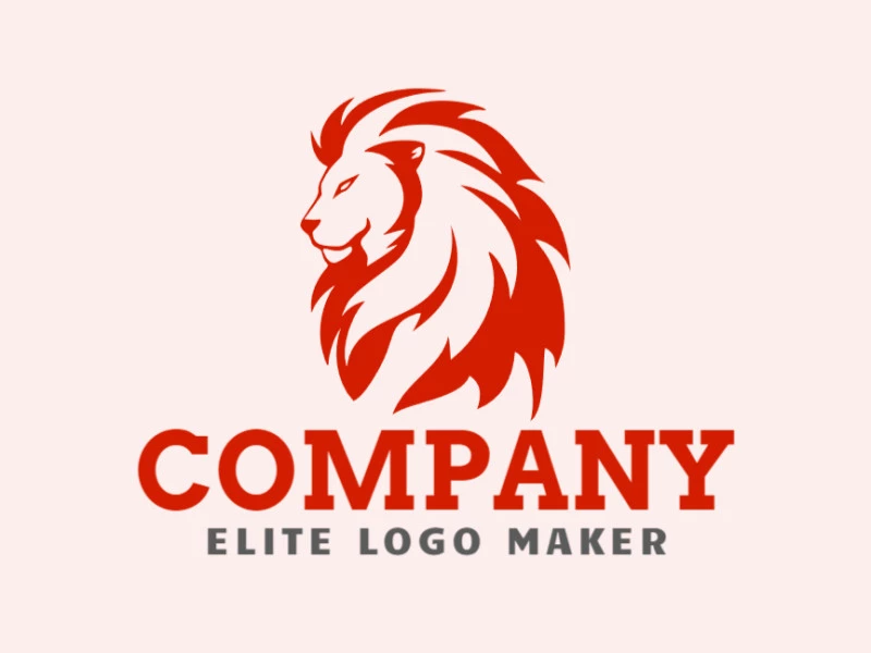 Logotipo customizável com a forma de um leão vermelho composto por um estilo mascote e cor vermelho.