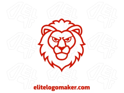 Logotipo profissional com cabeça de leão vermelho em linhas finas e estilo simétrico, ideal para uma identidade marcante e elegante.