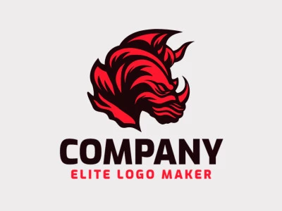 Logotipo vetorial com a forma de um rinoceronte vermelho com design abstrato e com as cores vermelho e preto.