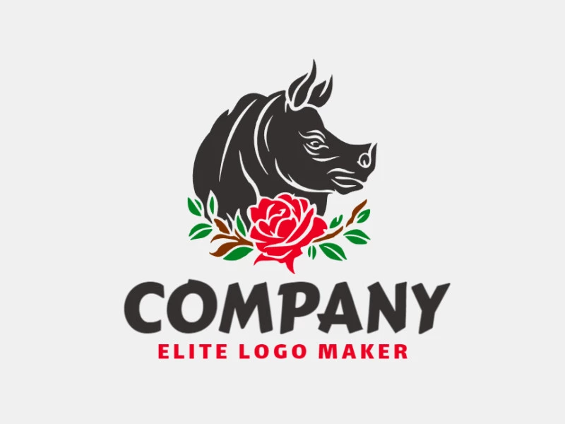 Logotipo moderno com a forma de um rinoceronte combinado com uma rosa com design profissional e estilo ilustrativo.