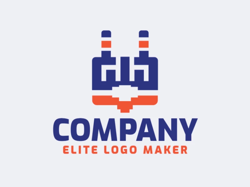 Logotipo profissional com a forma de um robô com estilo abstrato, as cores utilizadas foi azul e laranja.