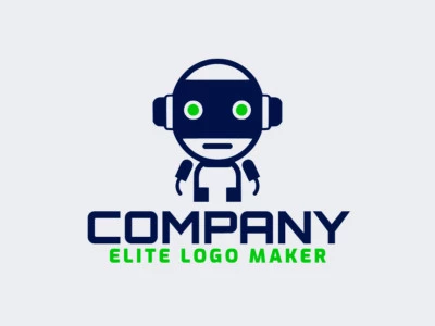 Crie um logotipo para sua empresa com a forma de um robô com estilo minimalista e com as cores verde e azul escuro.