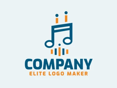 Logotipo com a forma de um robô combinado com uma nota musical com design simples e cores azul e amarelo.