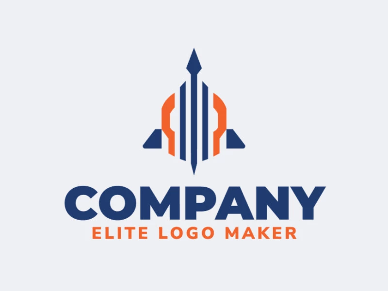 Crie um logotipo para sua empresa com a forma de um foguete, com estilo abstrato e cores azul e laranja.