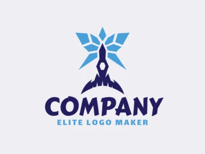 Logotipo memorável com a forma de um foguete combinado com uma estrela, com estilo abstrato e cores customizáveis.