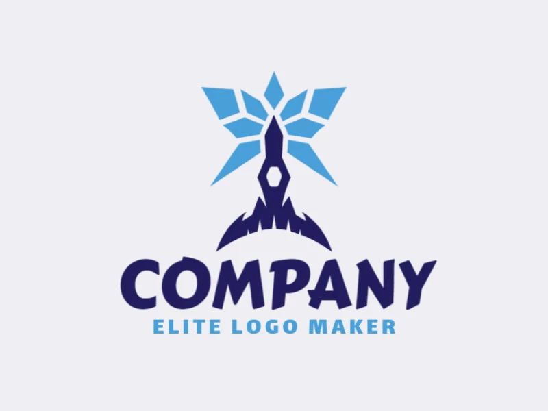 Logotipo memorável com a forma de um foguete combinado com uma estrela, com estilo abstrato e cores customizáveis.