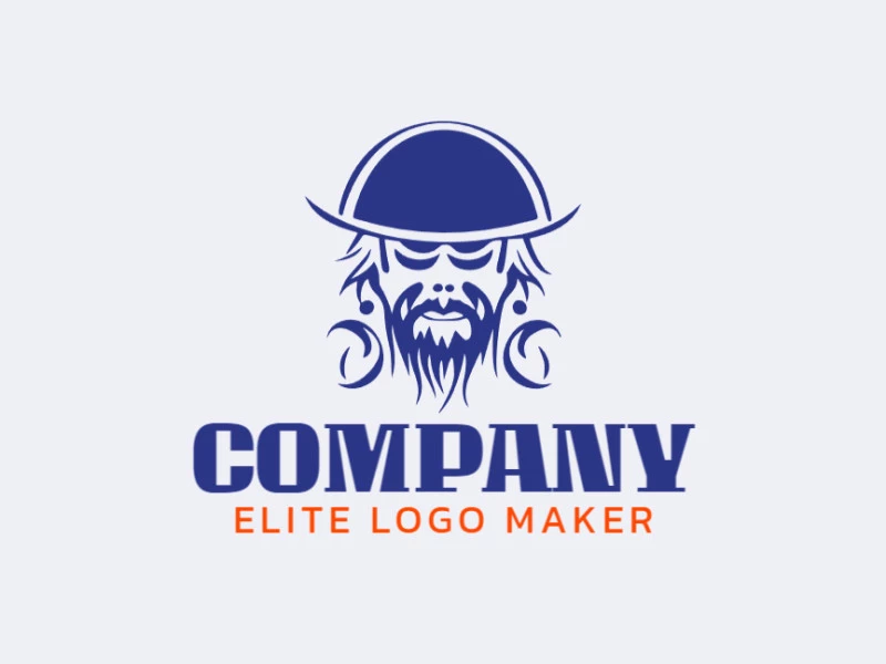 Crie um logotipo vetorial para sua empresa com a forma de um pirata triste com estilo abstrato, a cor utilizada foi azul.