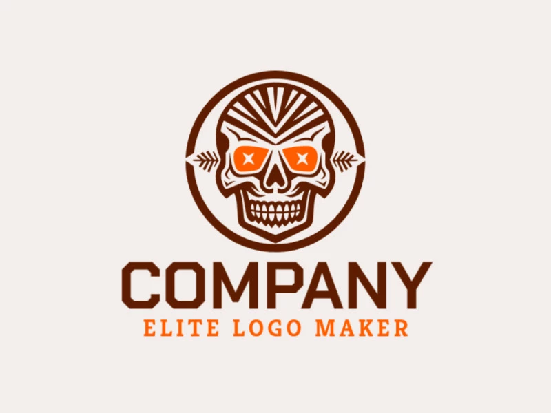 Logotipo profissional com a forma de uma caveira com estilo abstrato, as cores utilizadas foi marrom e laranja.