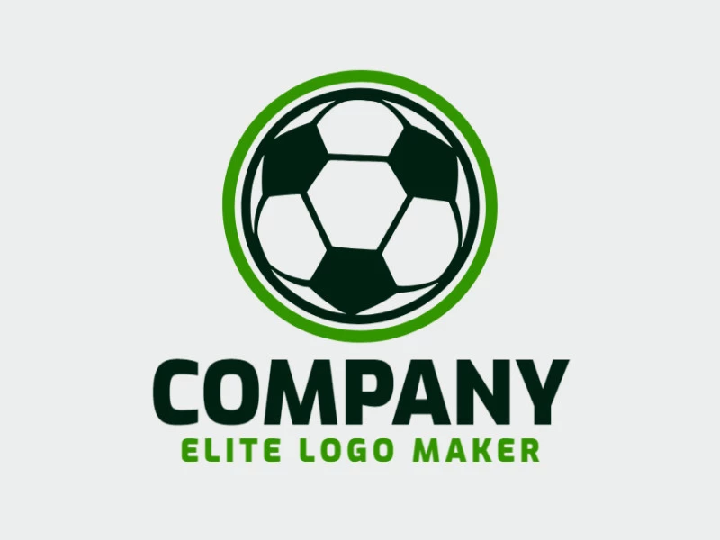 Logotipo criativo com a forma de uma bola de futebol com design minimalista e com as cores preto e verde escuro.